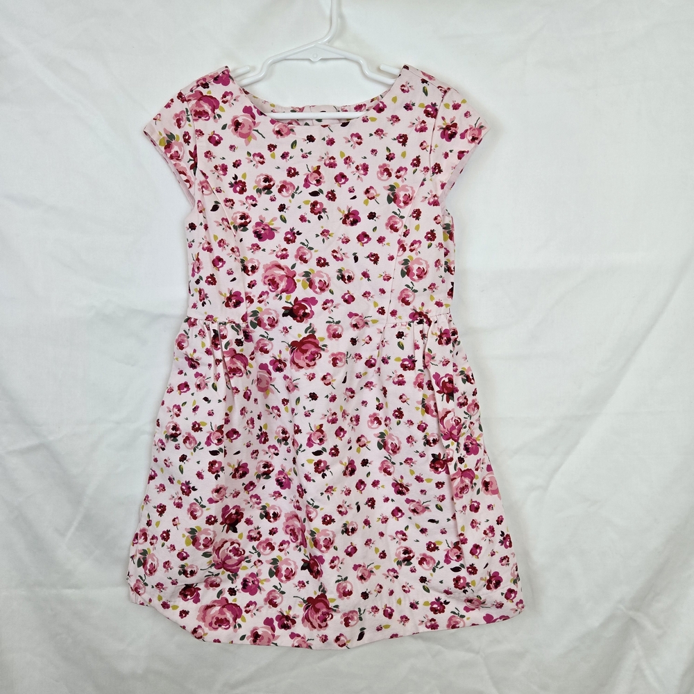 GAP Kids Girls Light Pink Rose Print Cap Sleeve Flit & Flare Midi Dress Small